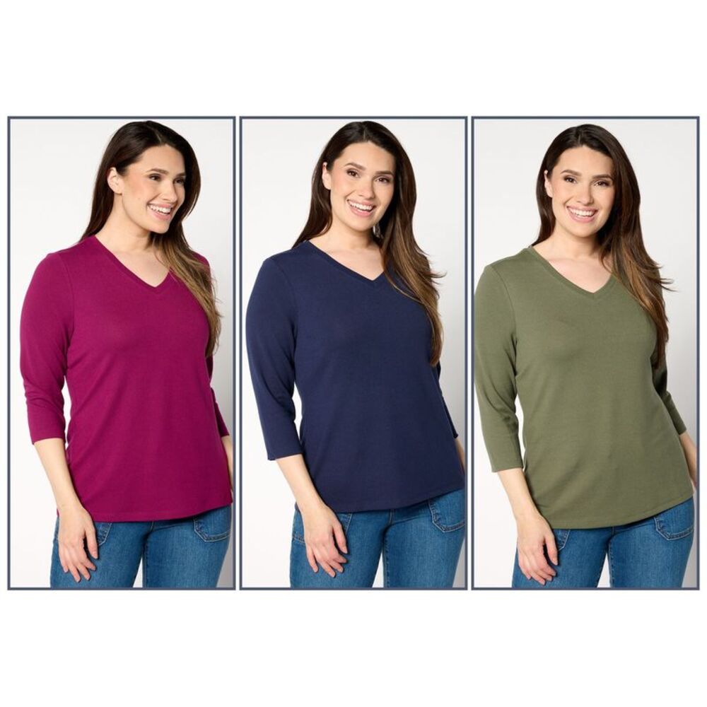 Denim & Co. Women's Top Sz S Essentials Heavenly Jersey Multi-colored